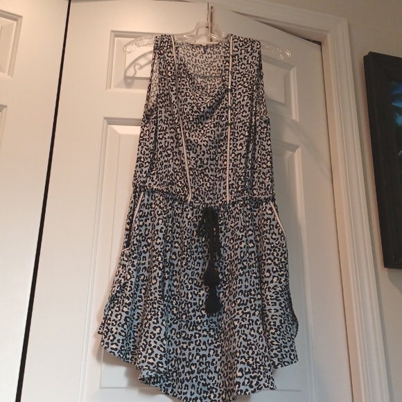 RACHEL Rachel Roy Dresses & Skirts - Rachel Roy blue cream black cheetah print sleeveless mini dress with drawstring